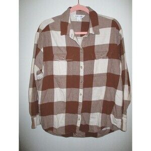 Old Navy Womens Sz L The Boyfriend Shirt Brown Buffalo Check Flannel Fall Cotton